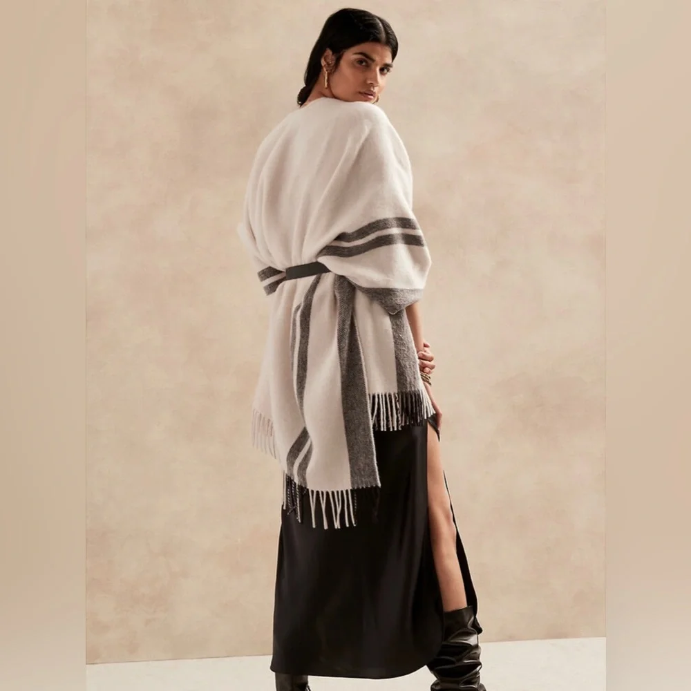 Banana Republic Border Stripe Wool-Blend Poncho - Picture 1 of 8